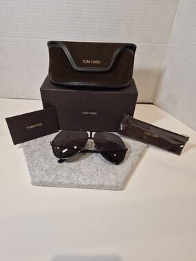 Tom Ford Men’s Aviator Sunglasses with Brown Case - Brown/Black